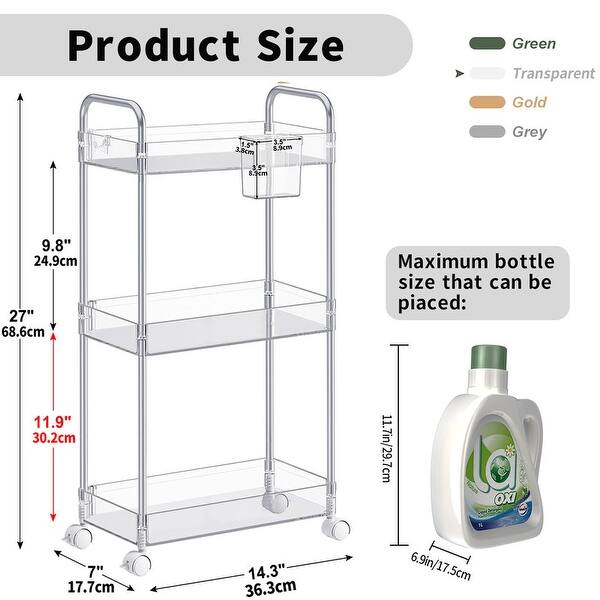 Acrylic Shelf 3 Tier,Multi-functional Rolling Practical Rrolley,Flexible & Durable