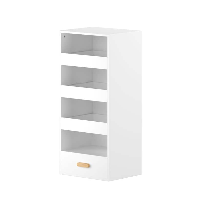 Anmytek Modern White Finish 4-Tier Open Shelf Cabinet with Drawer for Home Office, Bathroom & Narrow Hallways