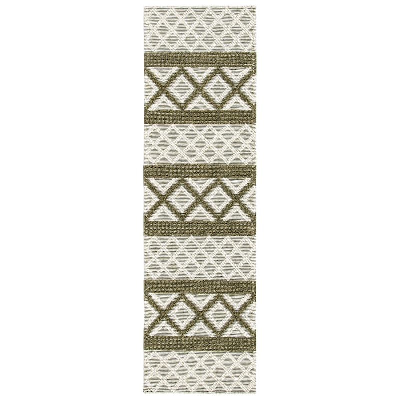 SAFAVIEH Handmade Vermont Christin Wool Rug - 2'3" x 8' Runner - Ivory/Dark Green