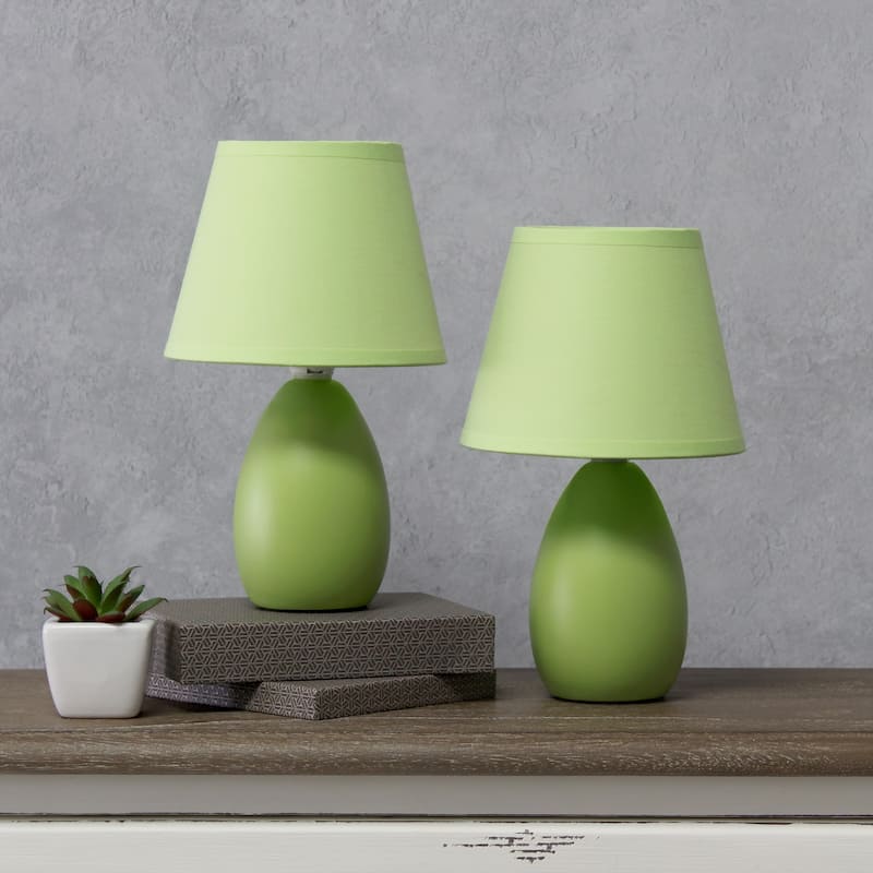 9.45" Petite Oblong Lamp 2 Pack Set w Matching Fabric Shade