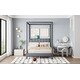 preview thumbnail 32 of 39, Canvas-upholstered Canopy Bed - Platform Wingback Bed Frame with USB, Type-C Ports Headboard, 4 Canopy Columns, 2 Sides Pocket
