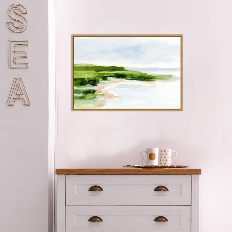 Blush Sandy Beach I by Ethan Harper (23 x 16 in.), Framed Canvas Wall Art Print - Sylvie Maple