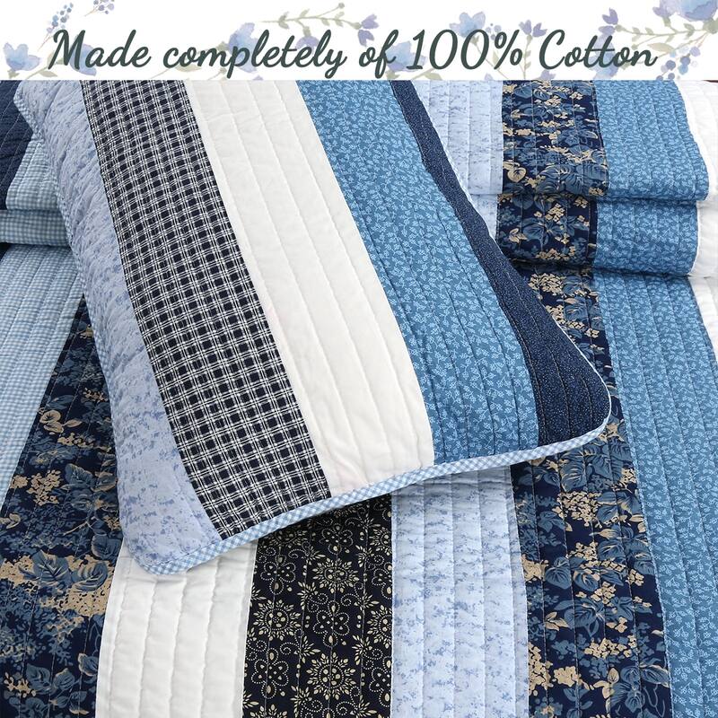Cozy Line Carlos Stripe Reversible Cotton Quilt Bedding Set - Blue/Navy/White