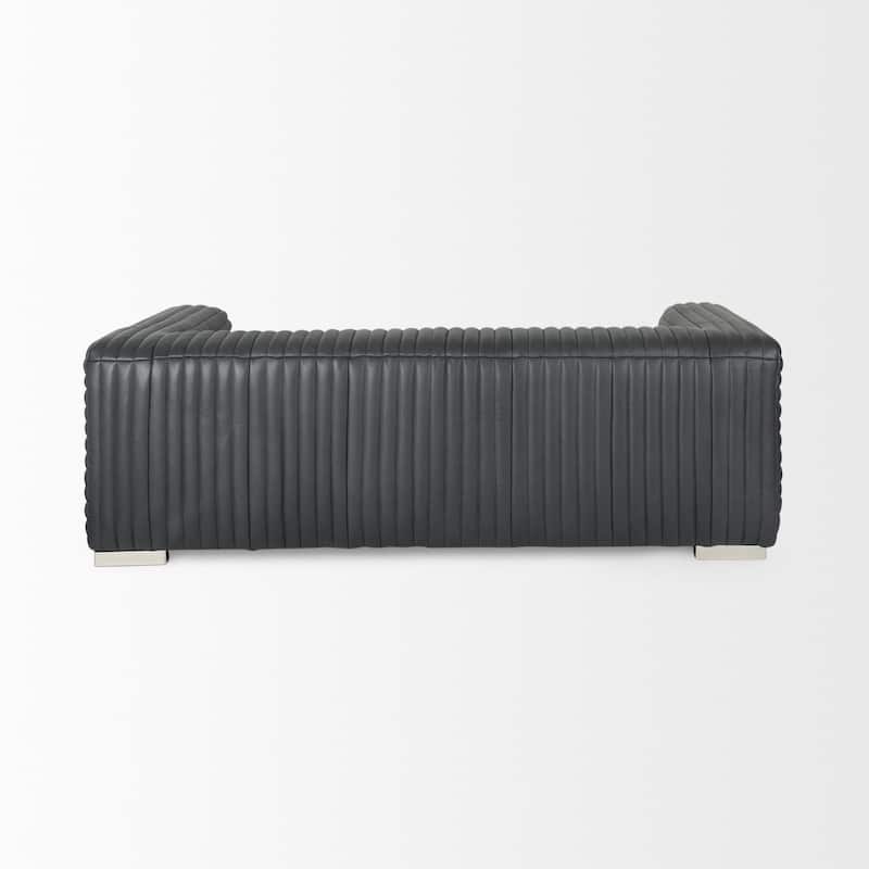 Ricciardo Black Leather Wrapped Three Seater Sofa 82.5L x 38.4W x 26.38H