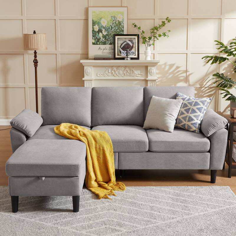 Modern Sectional Sofa Couch L Shaped with Removable Armrest, Convertible Couch with Reversible Ottoman for Living Room - LightGrey