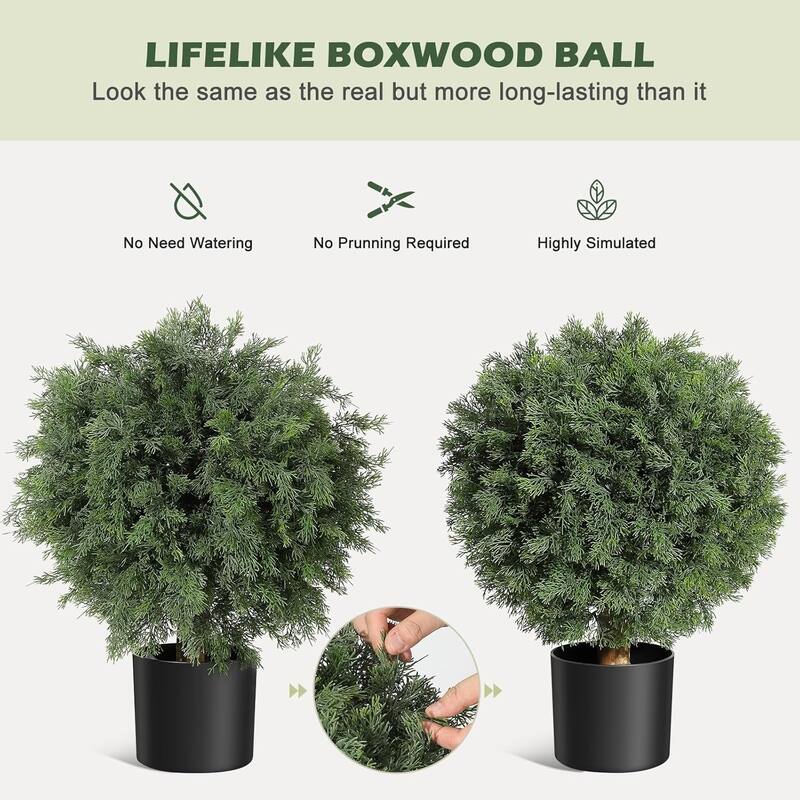 2 Pack Artificial Cedar Ball Tree 24 Inch Cedar Potted Plant - green