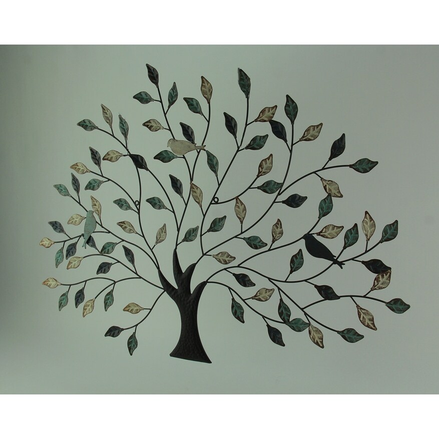 Shop 38 Inch Tri Tone Leaves Birds In Branches Metal Tree Indoor Outdoor Wall Decor Overstock 21248214
