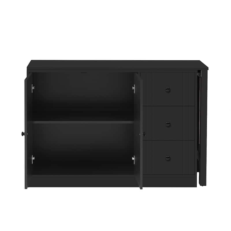 Wooden Sideboard with Extendable Table,Multifunctional Storage Cabinet with 2 Doors and 3 Drawers