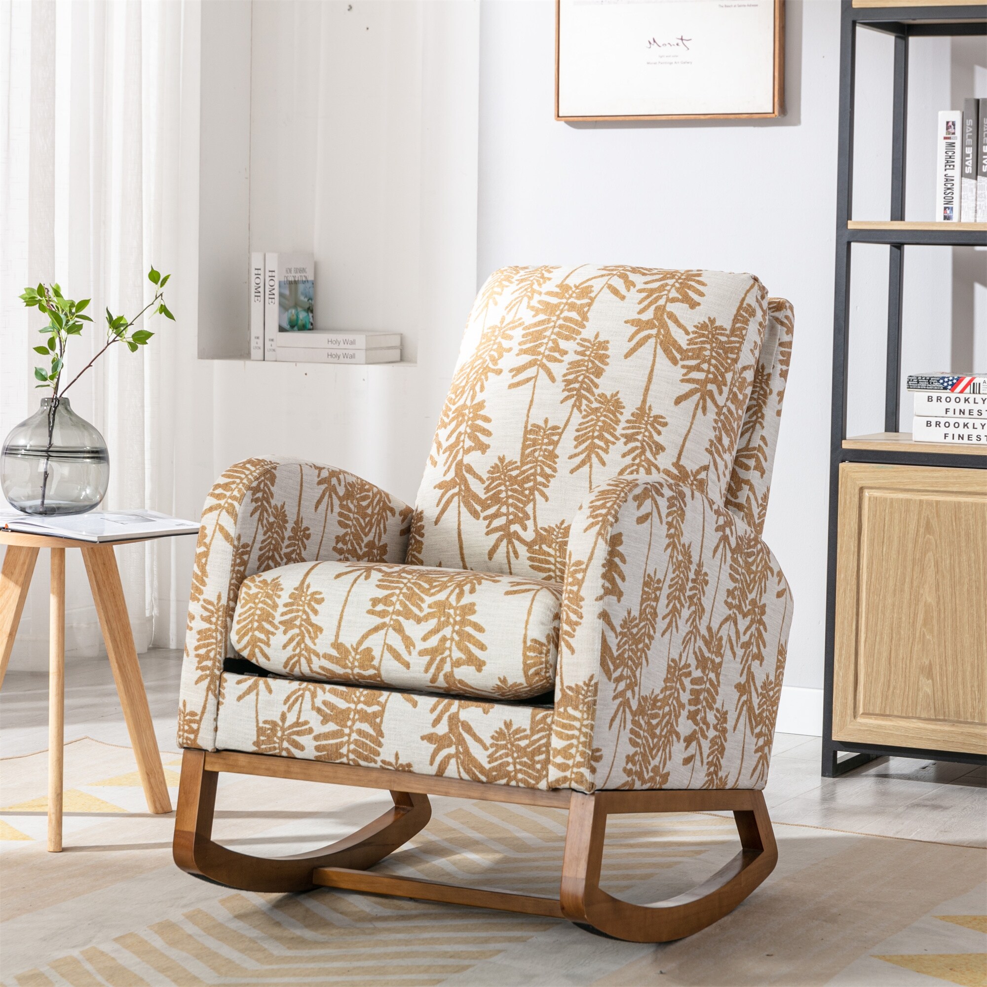 Rocking Chair Accent Chair with Solid Wood Legs Armchair Living