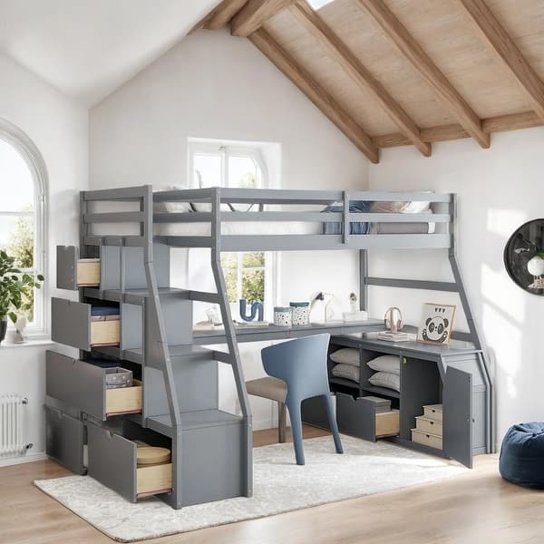 slide 2 of 52, Impression & Beautiful Full Playhouse Loft Bed with 7 Drawers 2 Shelves and Desk, Sturdy Construction & Unique Design