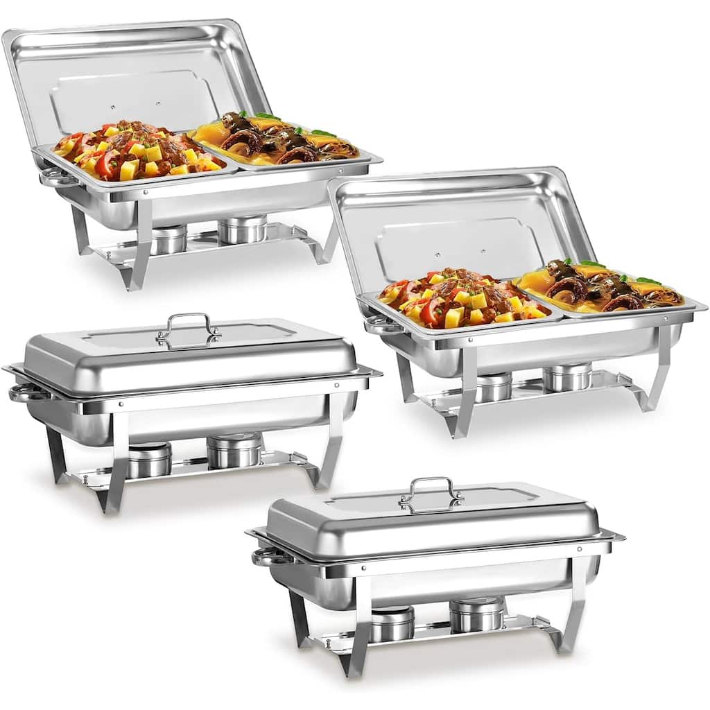 4 Pack Chafing Dish Buffet Set, 8QT Stainless Steel 1/2 Size Pan Chafing Dish, Chafers and Buffet Warmer Sets for Wedding