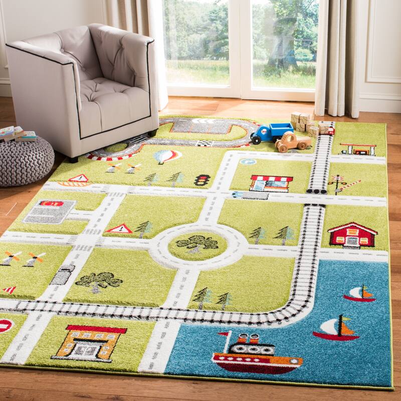 SAFAVIEH Carousel Kids Koika Neighborhood Road Rug - 5'3" x 7'6" - Green/Ivory