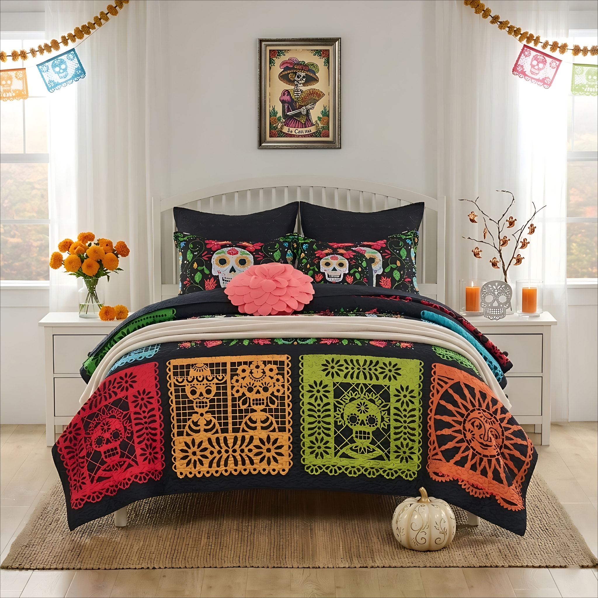 Greenland Home Fashions Novelty Day of the Dead Lightweight Quilt Set