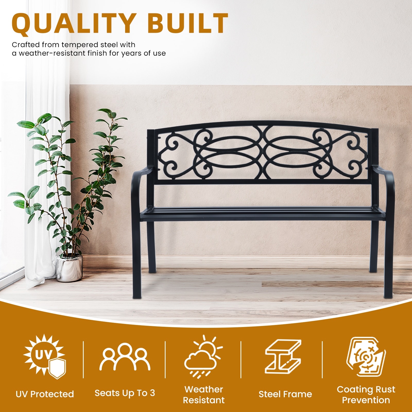 Marion Metal Park Patio Bench, Outdoor Bench in Black for Porch, Lawn,  Garden, Deck by Sun-Ray - N/A - On Sale - Bed Bath & Beyond - 33564601