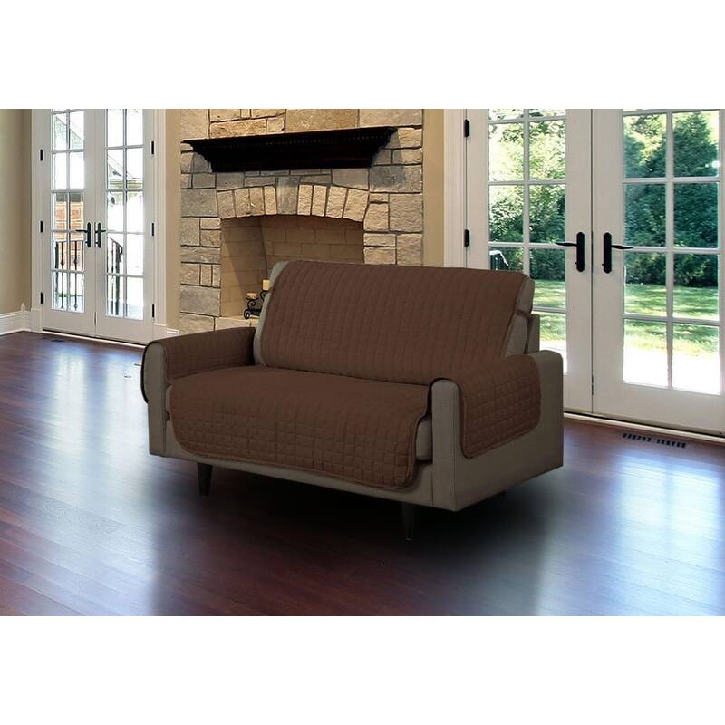 Quilted Loveseat Protector Microfiber Pet Dog Furniture Cover w/ Tucks & Strap - Love Seat - Brown
