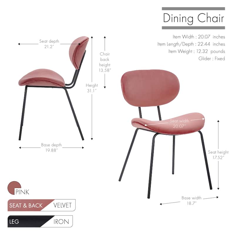 Porthos Home Brody Dining Chairs Set of 2, Velvet Upholstery, Iron legs