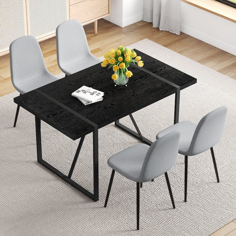 Rectangular Dining Table Set for 4, 55-Inch Wood Table with 4 Chairs, 5-Piece Modern Kitchen Table Set