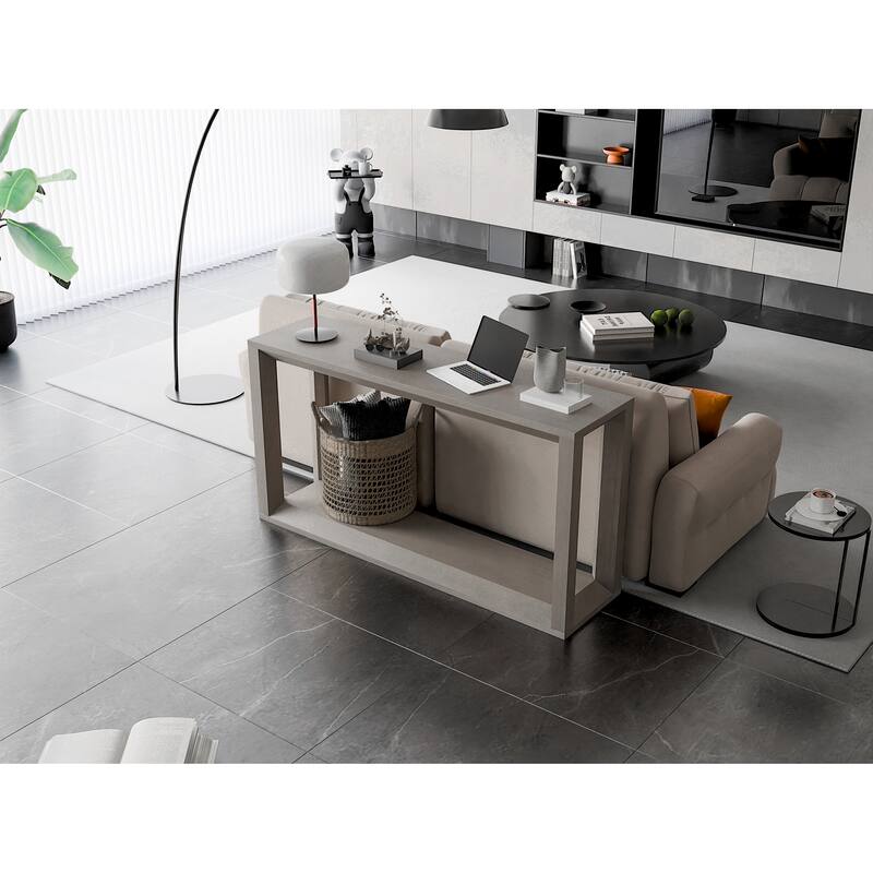 Modern Rectangular Console Table, Behind Couch Table with Ample Storage, for Entryways and Living Rooms, Distressed Grey