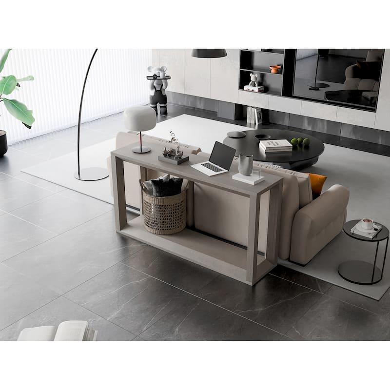 Solid Wood Veneer Console Table, 60 Inch Wide Sofa Table with Ample Storage for Entryway Organization