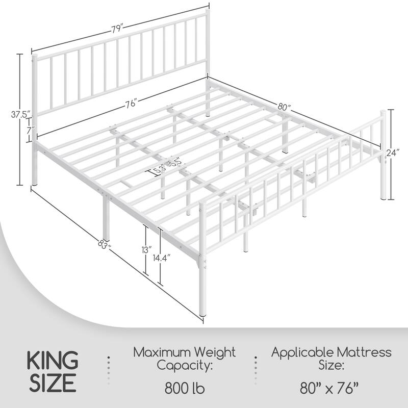 Yaheetech Minimalist Metal Platform Bed Frame with Spindle Headboard and Footboard