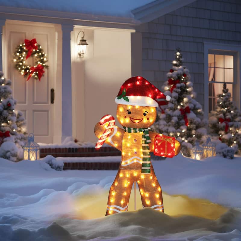 VEIKOUS 5 ft. Gingerbread Man Stake Christmas Holiday Decoration with Warm White LED - Outdoor Lighted Christmas Decoration