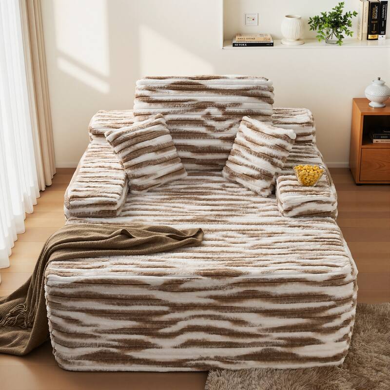 HOOOWOOO Modern Upgraded Fabric Sofa Chaise Lounge - Plush-WhiteBrwon