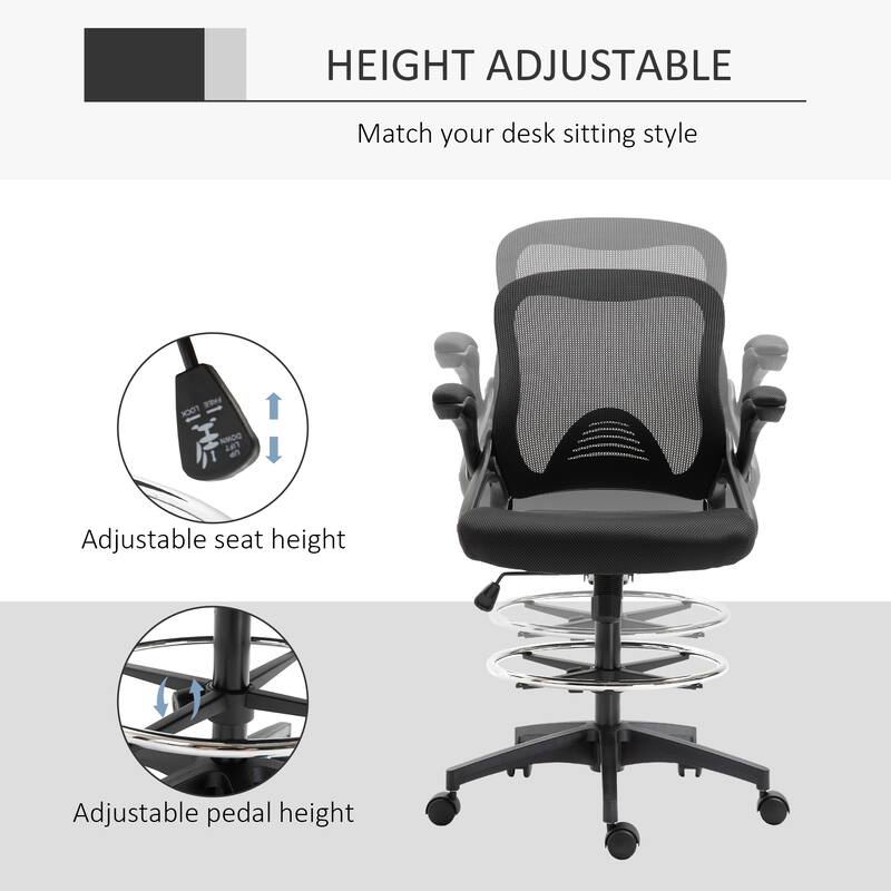 Mesh Drafting Chair with Footrest Ring, Ergonomic Tall Office Chair, Swivel Chair with Lumbar Support and Adjustable Seat Height