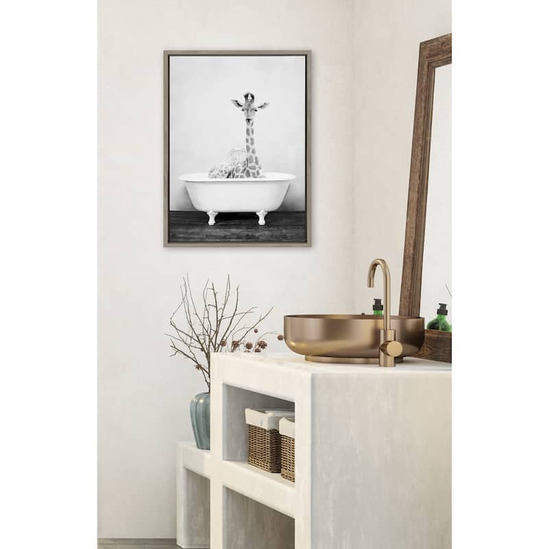 Kate and Laurel Sylvie Giraffe 2 in the Tub Framed Canvas by Amy Peterson