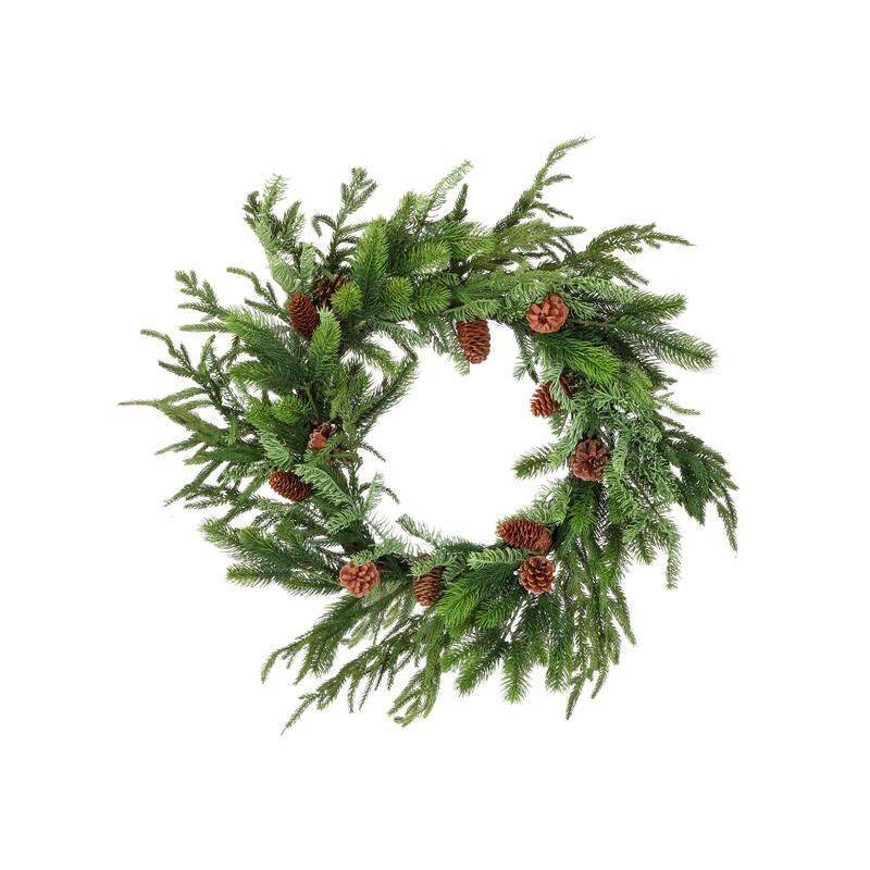 24" Real Touch Norfolk Spruce Juniper Wreath - Green
