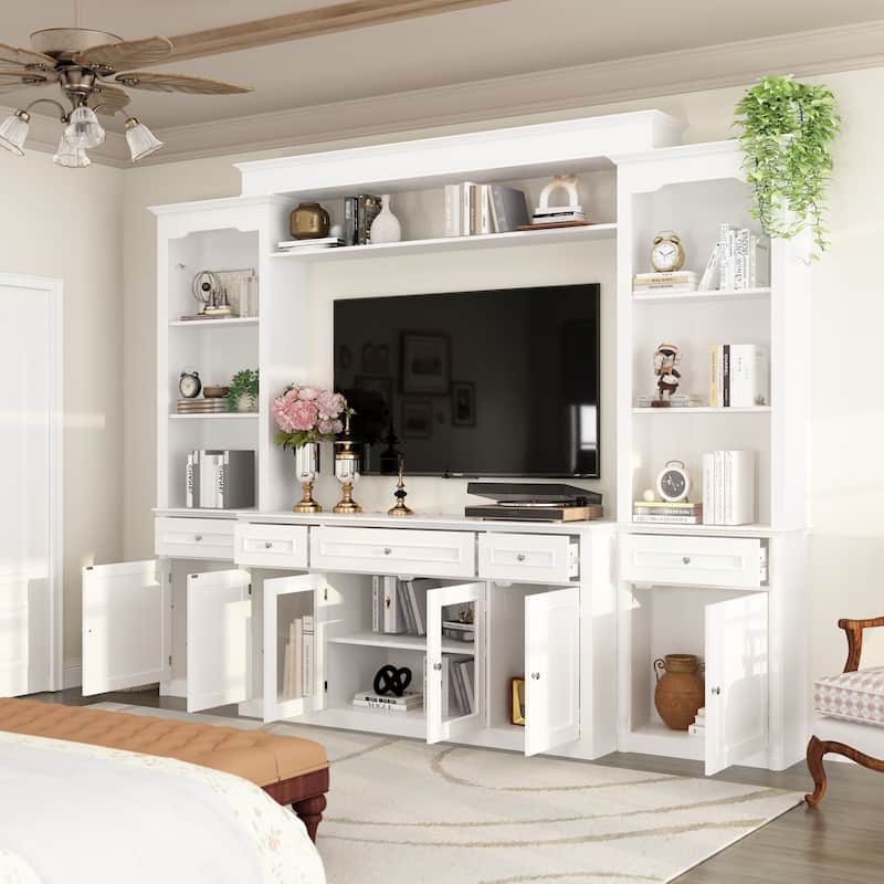 104.3"x82.3" Complete Entertainment Wall Unit White TV Stand Display