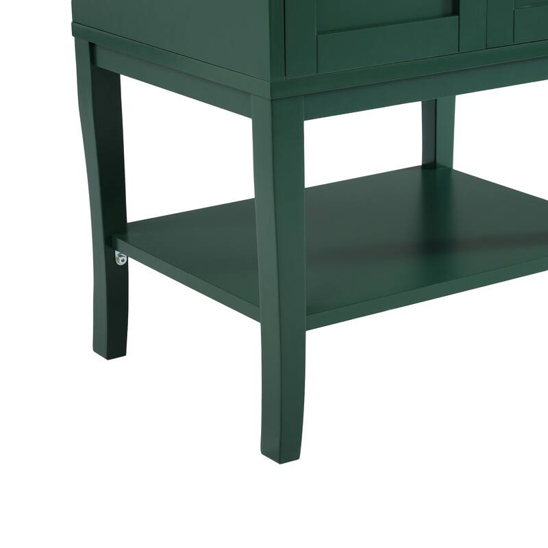 Retro Style Compact Vanity for Bathroom Storage Cabinet with Resin Sink, Open Shelf, Gold Handles and Solid Wood Feets