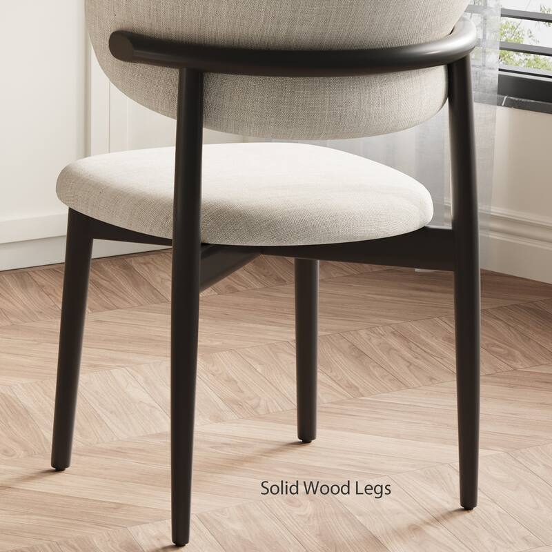 Mid-Century Dining Chair, Solid Wood Legs, Kitchen Chairs with Beige Cotton & Linen Fabric, Fully Assembled