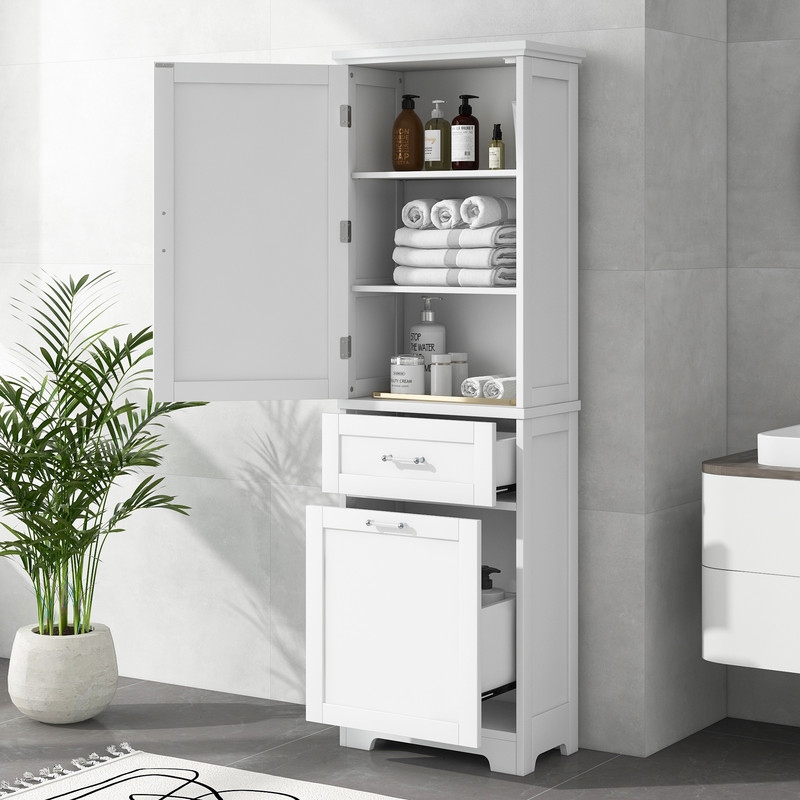 Tall linen shop cabinet with hamper