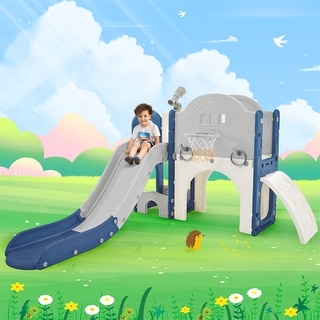 Kids Slide 7 in 1 with Ring Toss and Basketball Hoop, Toy Storage