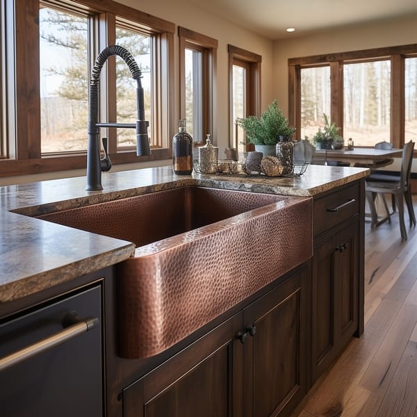 slide 2 of 13, Lange Copper 32" Single Bowl Farmhouse Apron Front Undermount Kitchen Sink