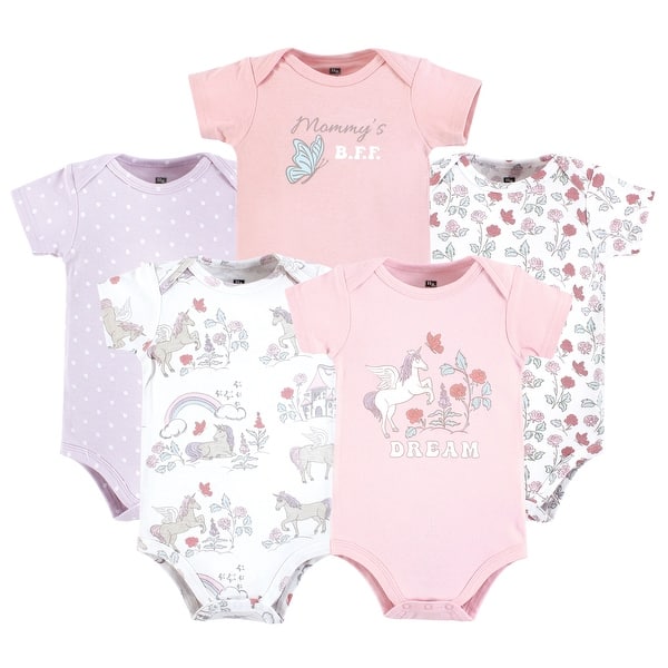 slide 1 of 1, Hudson Baby Infant Girl Cotton Bodysuits, Unicorn Dream World 0-3 Months - Unicorn Dream World