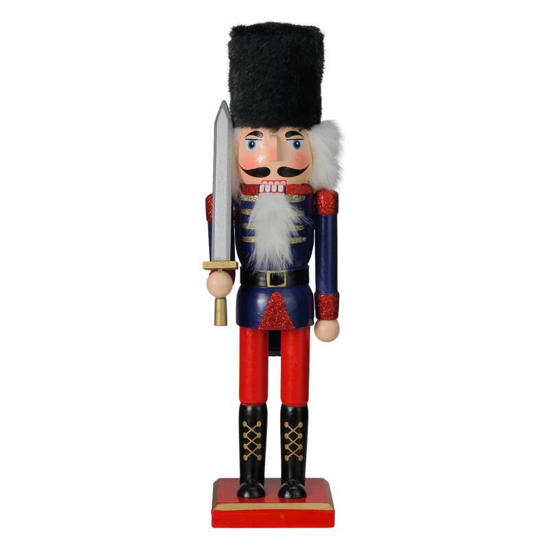 14" Red and Blue Christmas Nutcracker Soldier with Sword