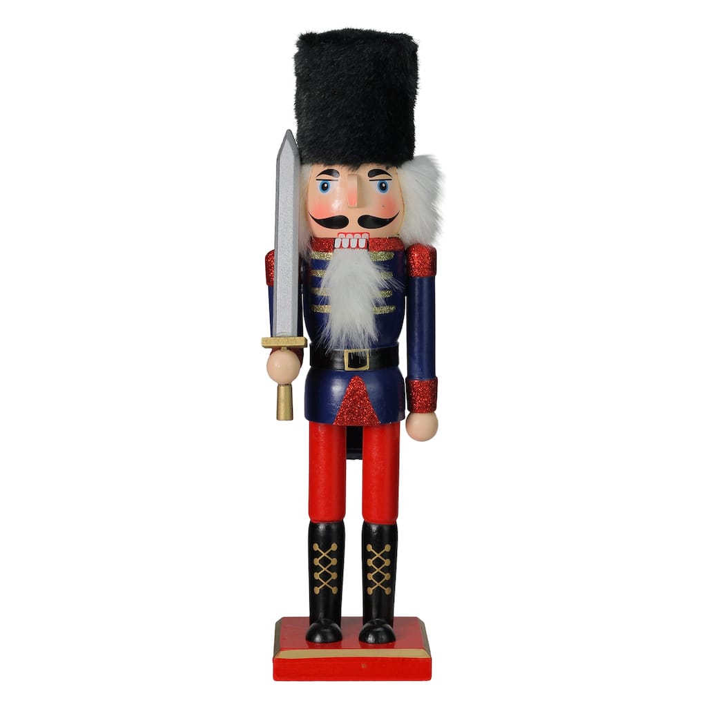 14" Red and Blue Christmas Nutcracker Soldier with Sword
