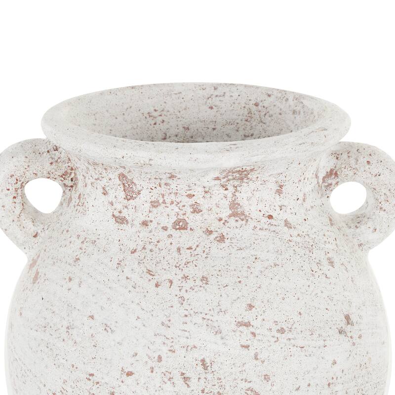 Cream Ceramic Antique Style Textured Pot Decorative Vase with Handles