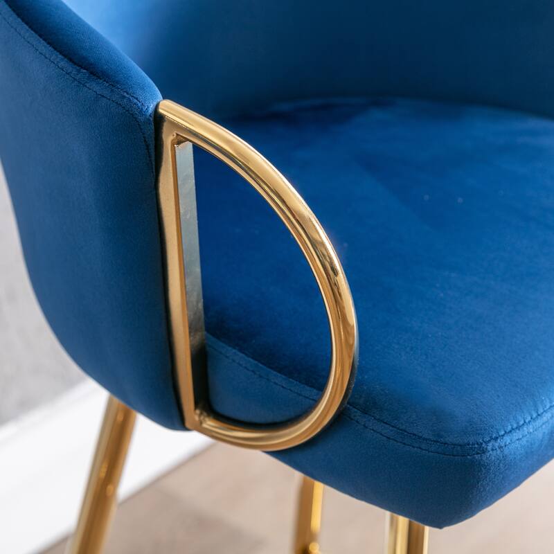 30 Inch Set of 2 Bar Stools,with Chrome Footrest and Base Velvet + Golden Leg Simple Bar Stool