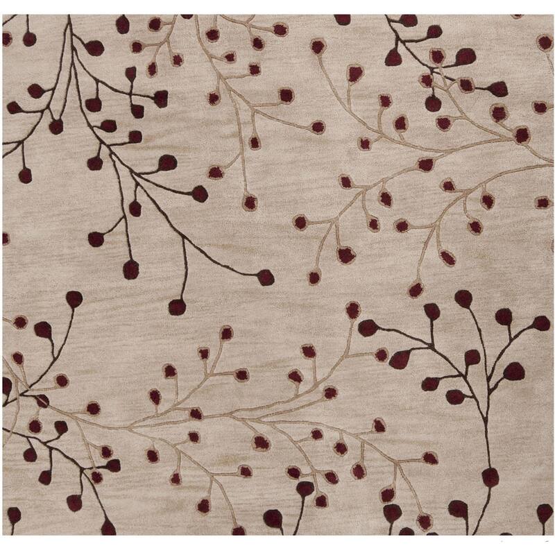 Sakura Handmade Transitional Floral Wool Area Rug - 8' Square - Burgundy - Square/Runner