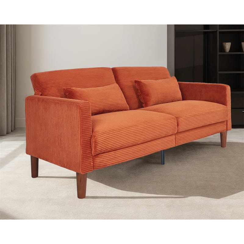 Couch Sofa, Corduroy Fabric Couches Loveseat Furniture with 2 Pillows for Living Room, Bedroom