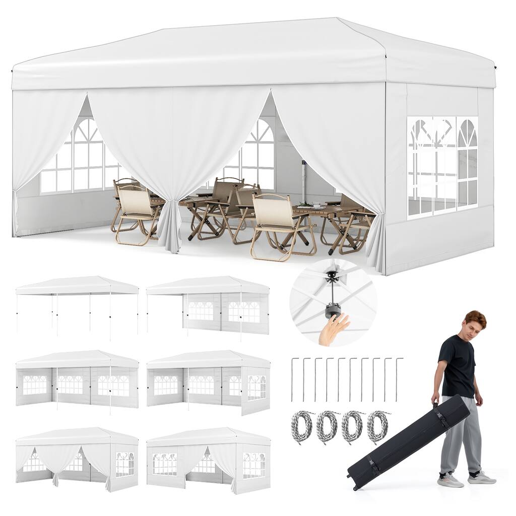 Gymax 10 X 20 FT Pop up Canopy Tent w/ 6 Sidewalls Wheeled Bag 6