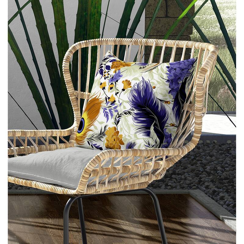 Feathered Opus Indoor/Outdoor Reversible Throw Pillow Blue and Gold