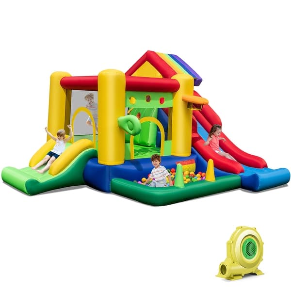 slide 2 of 12, Costway Colorful Rainbow Kids Inflatable Bounce Castle with 50 Ocean - See Details Multi-color - See Details - Kids