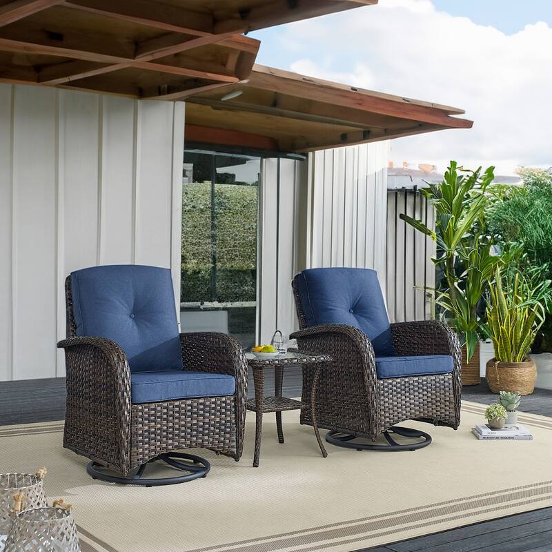 Pocassy Patio Swivel Rocker Chairs with Side Table - Brown - Blue