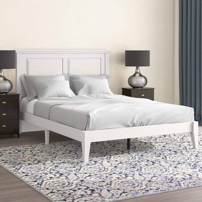 Solid Oak Platform Bed with Tapered Legs and Headboard - White - Full