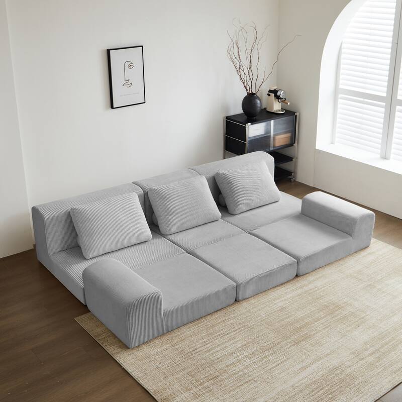 108'' Modular Sectional 3-Seater Cloud Sofa Bed with Deep Seating and High-Density Foam Cushions for Living Room or Apartment
