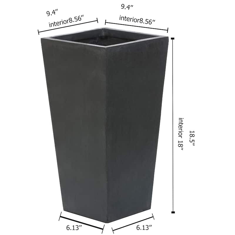 Tall Tapered Square Indoor & Outdoor MgO Planter - small - Grey