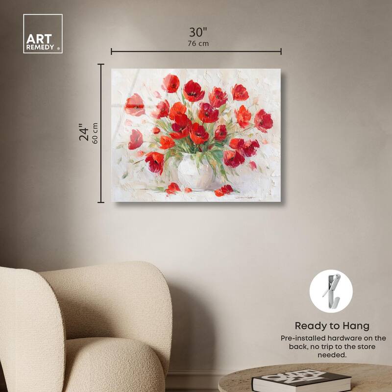 Red Blooms in a Vase Acrylic by Art Remedy, Ready to Hang